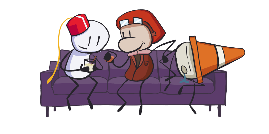 Fezhead and B. Aced enjoy some Silly Juice with Conehead